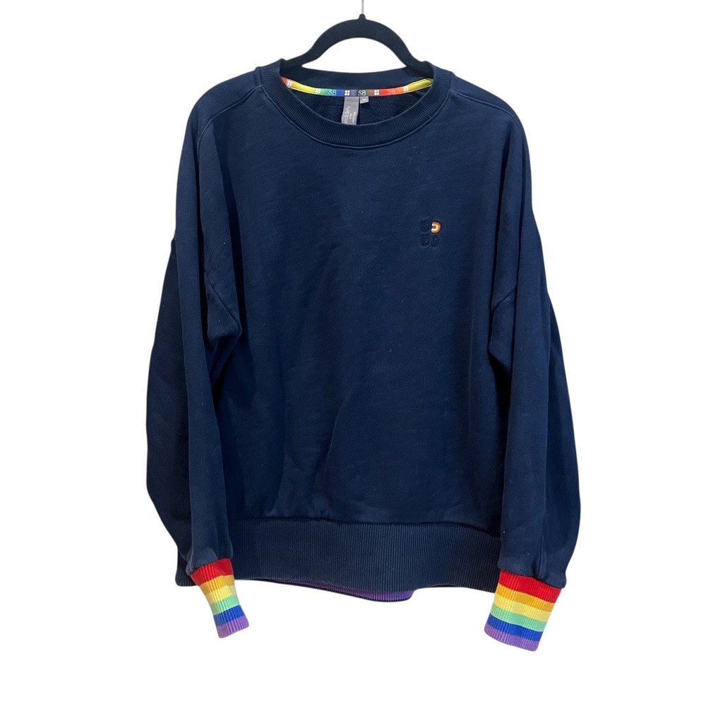 Sweatty‎ Betty Navy Rainbow Trim Sweatshirt Crewneck Medium